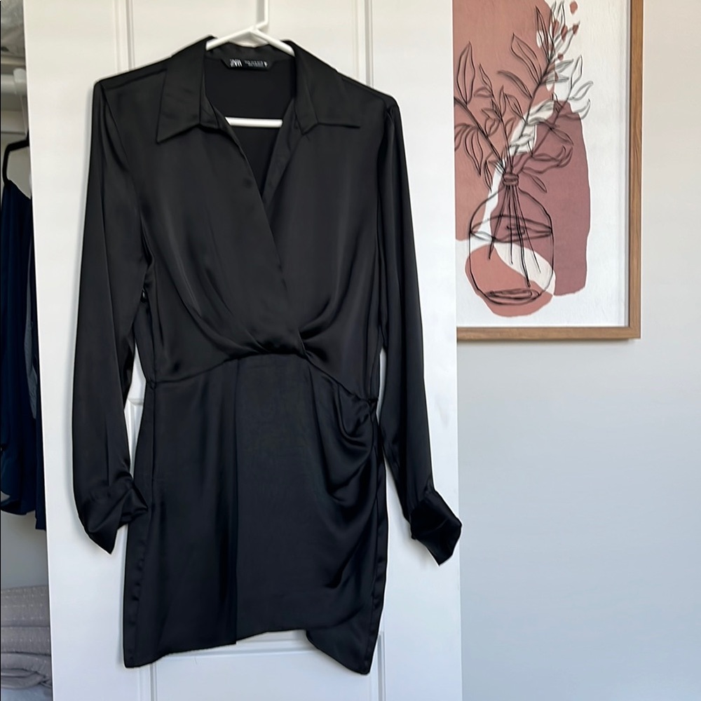 Zara Black Sheath Dress with Notched Collar